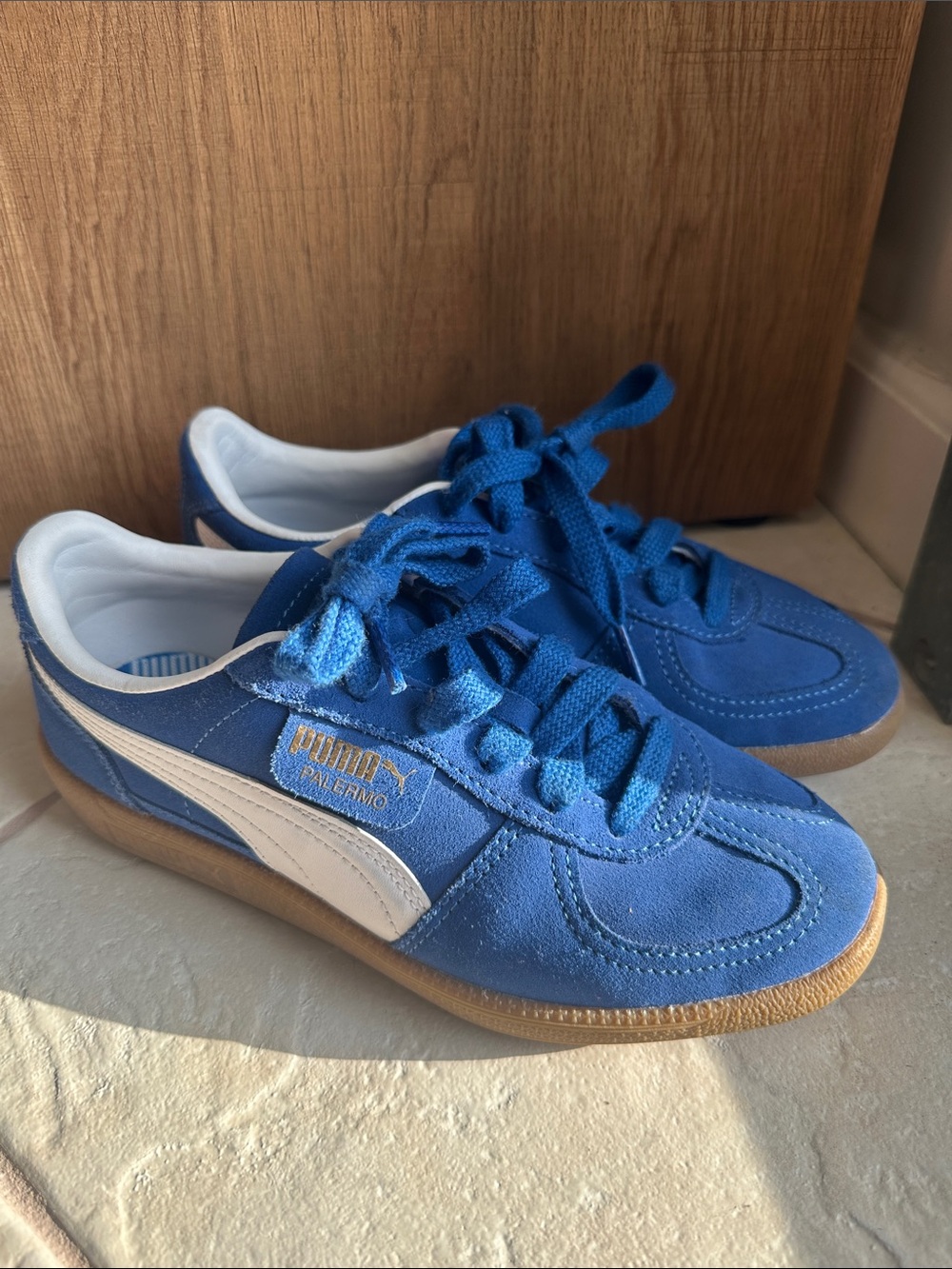 Puma Kids Royal Blue Palermo Suede Sneakers with White Stripe